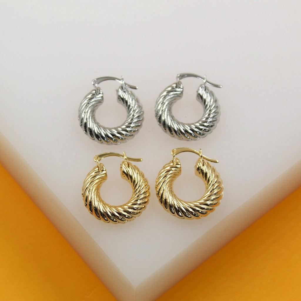 18K Gold Filled Croissant Twist Hoops Earrings (K61)
