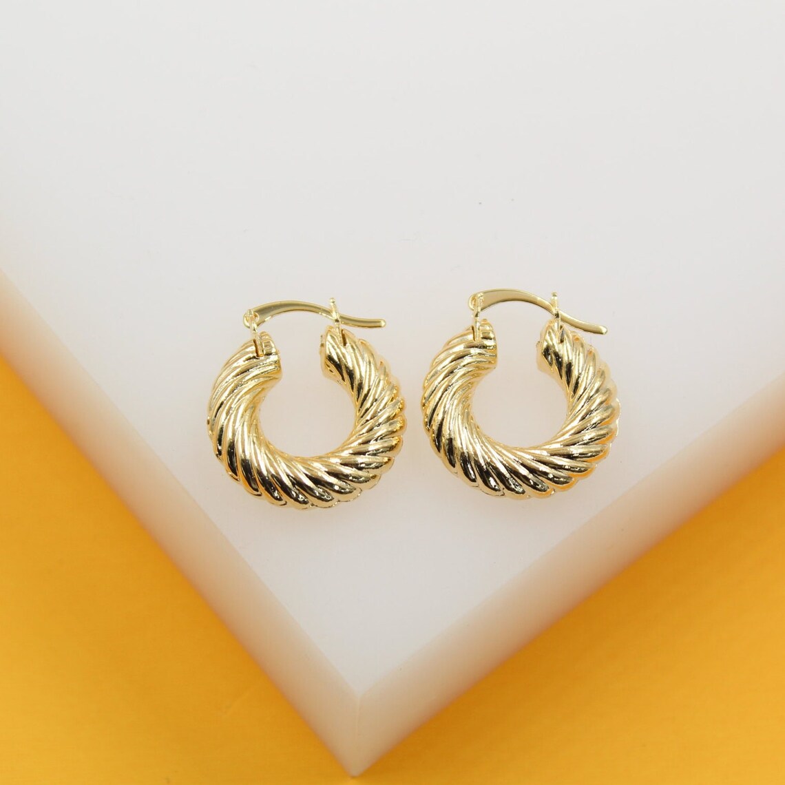 18K Gold Filled Croissant Twist Hoops Earrings (K61)