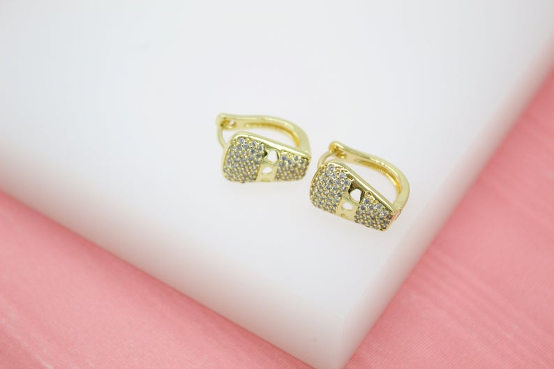 18K Gold Filled Huggies Earrings With Micro CZ Cubic Zirconia Stones