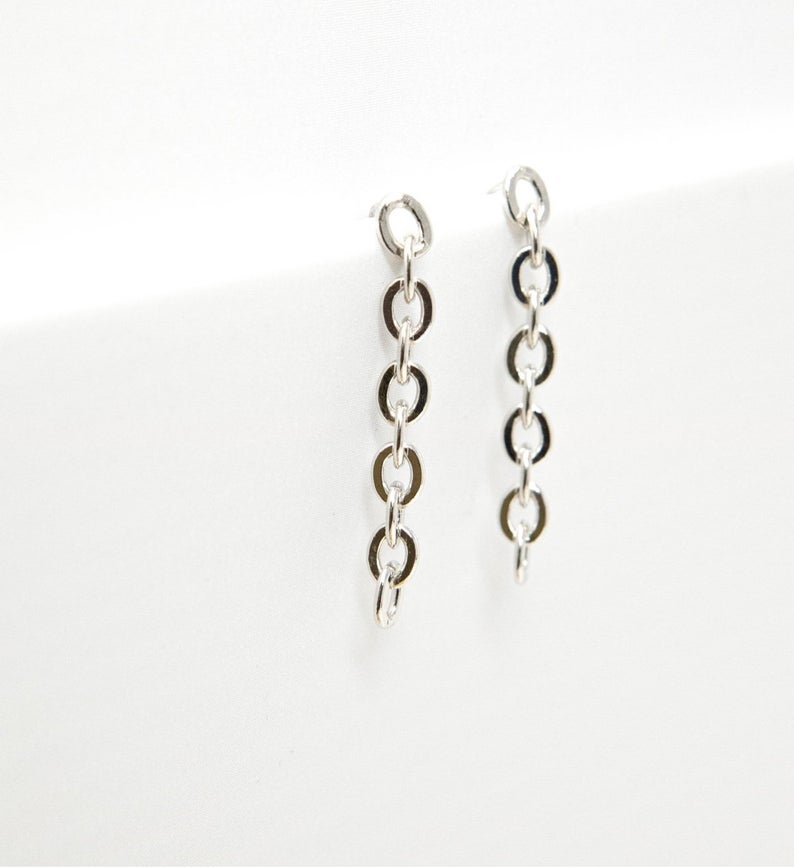 18K Gold Filled Dangle Rolo Link Chain Earrings (L191)