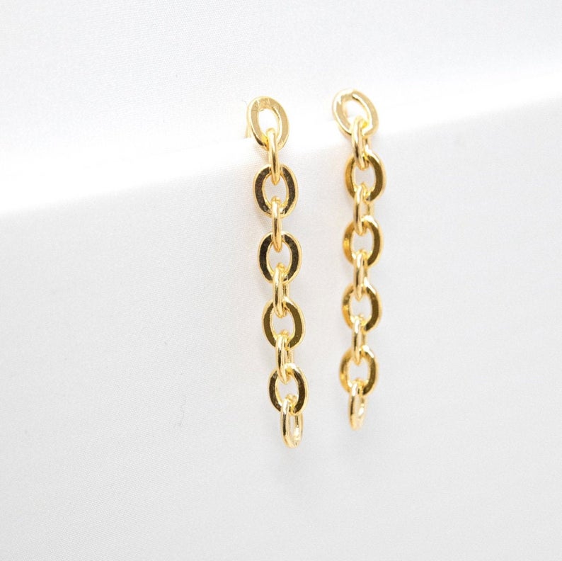 18K Gold Filled Dangle Rolo Link Chain Earrings (L191)