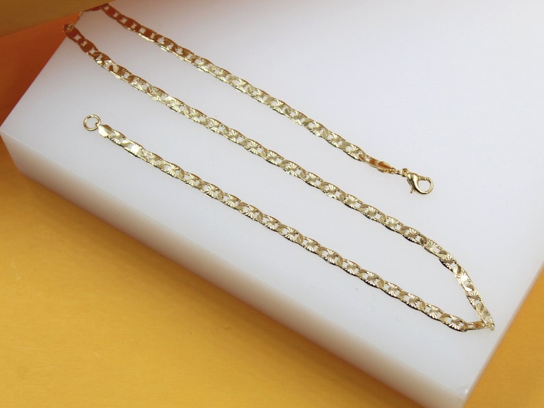 18K Gold Filled 3mm Flat Designed Diamond Cut Mariner Anklet (E227)(F64)
