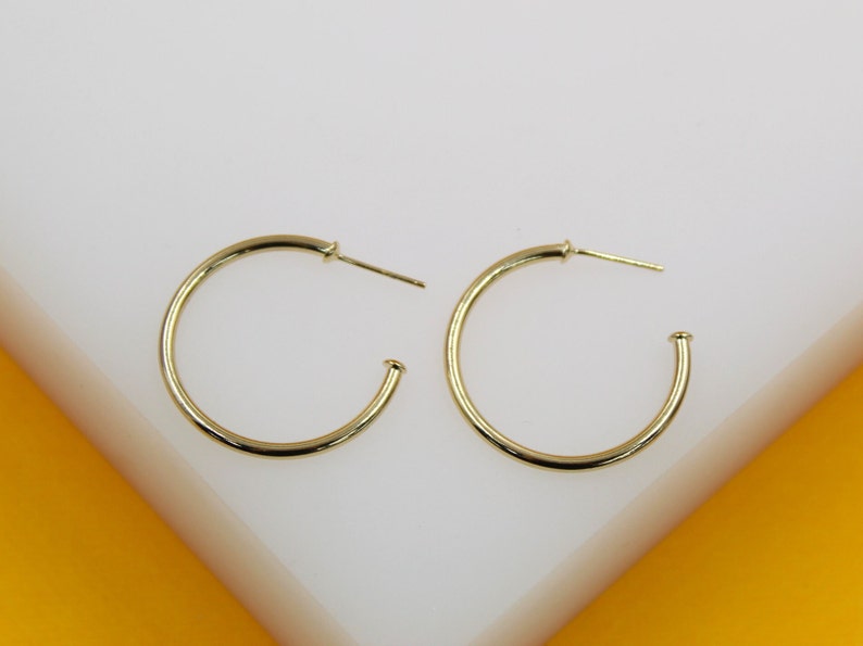 18K Gold Filled 2mm Slim Open Hoop Stud Earrings