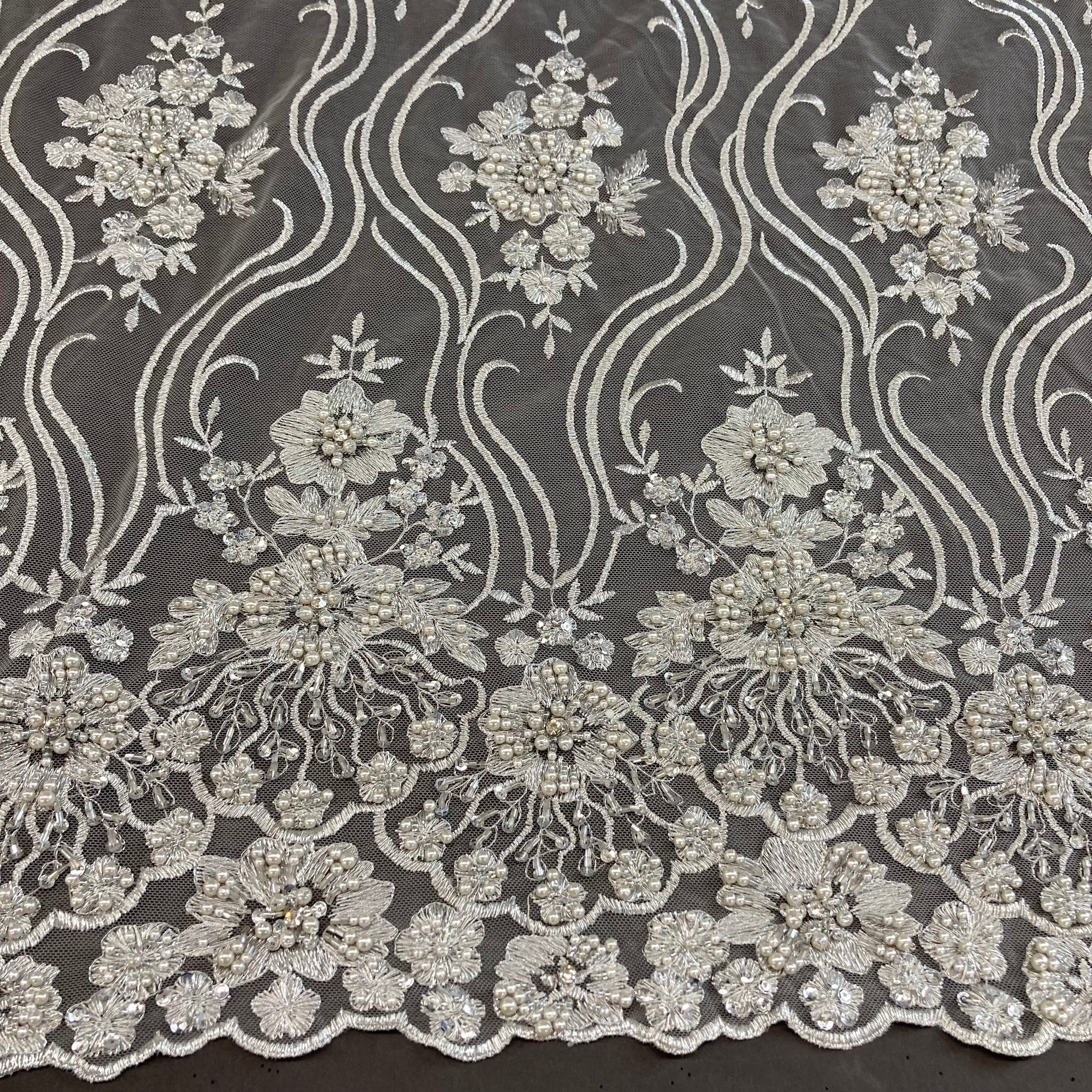 Beaded Lace Fabric Embroidered on 100% Polyester Net Mesh | Lace USA - GD-18615