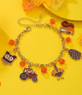THANKSGIVING THEME MULTI CHARM BRACELET - OWL TURKEY SQUIRREL
