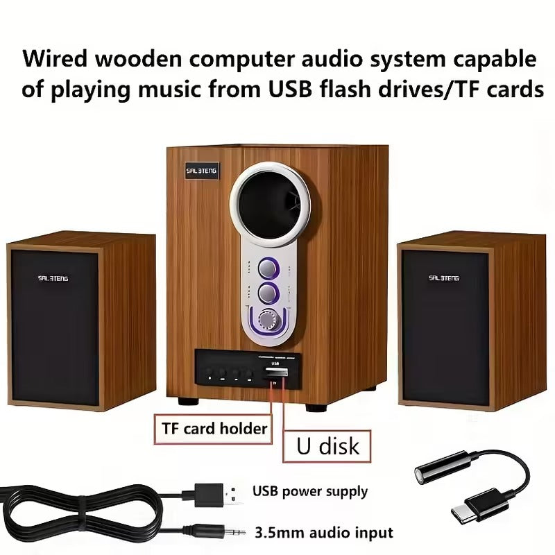 NNETM Wooden Subwoofer Stereo System with USB