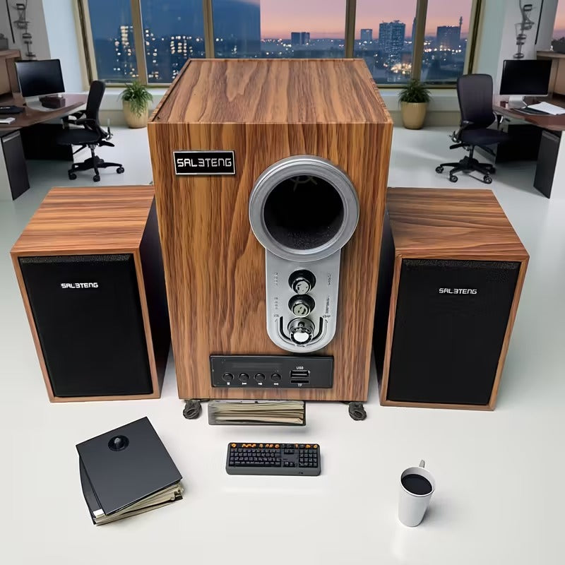 NNETM Wooden Subwoofer Stereo System with USB