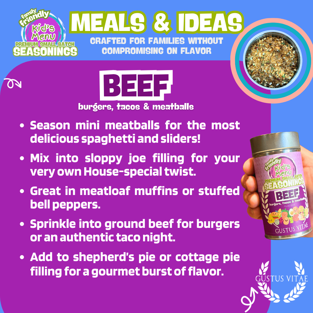 Kid’s Menu: Beef: Burgers, Tacos & Meatballs Seasoning