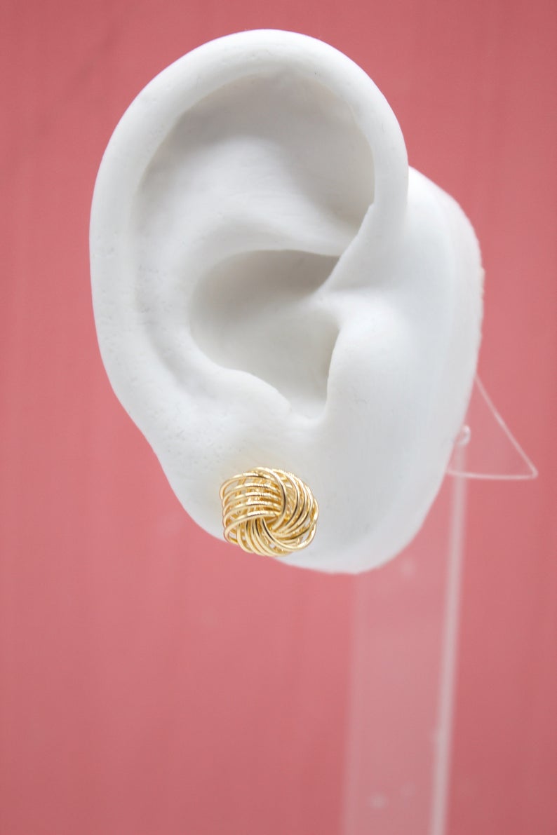 18K Gold Filled Golden Wire Knot Stud Earrings (J180)-3