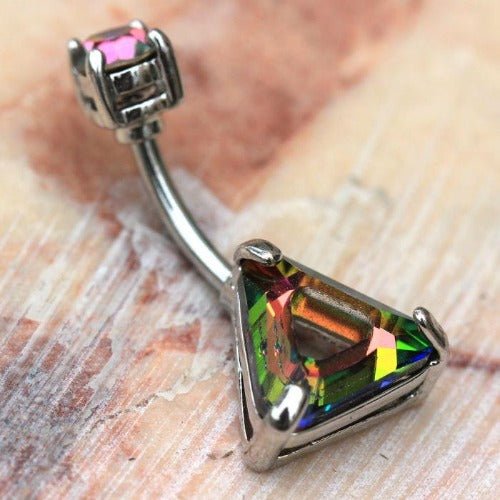 316L Stainless Steel Rainbow Hollow Triangle CZ Navel Ring