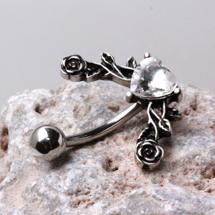 Heart and Roses Top Down Navel Ring