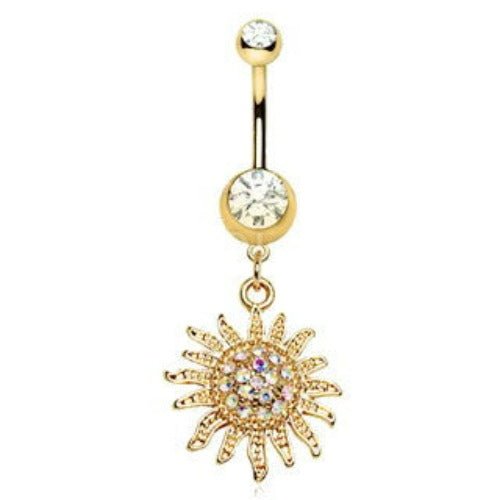 Gold Plated Shimmering Sunburst Dangle Navel Ring