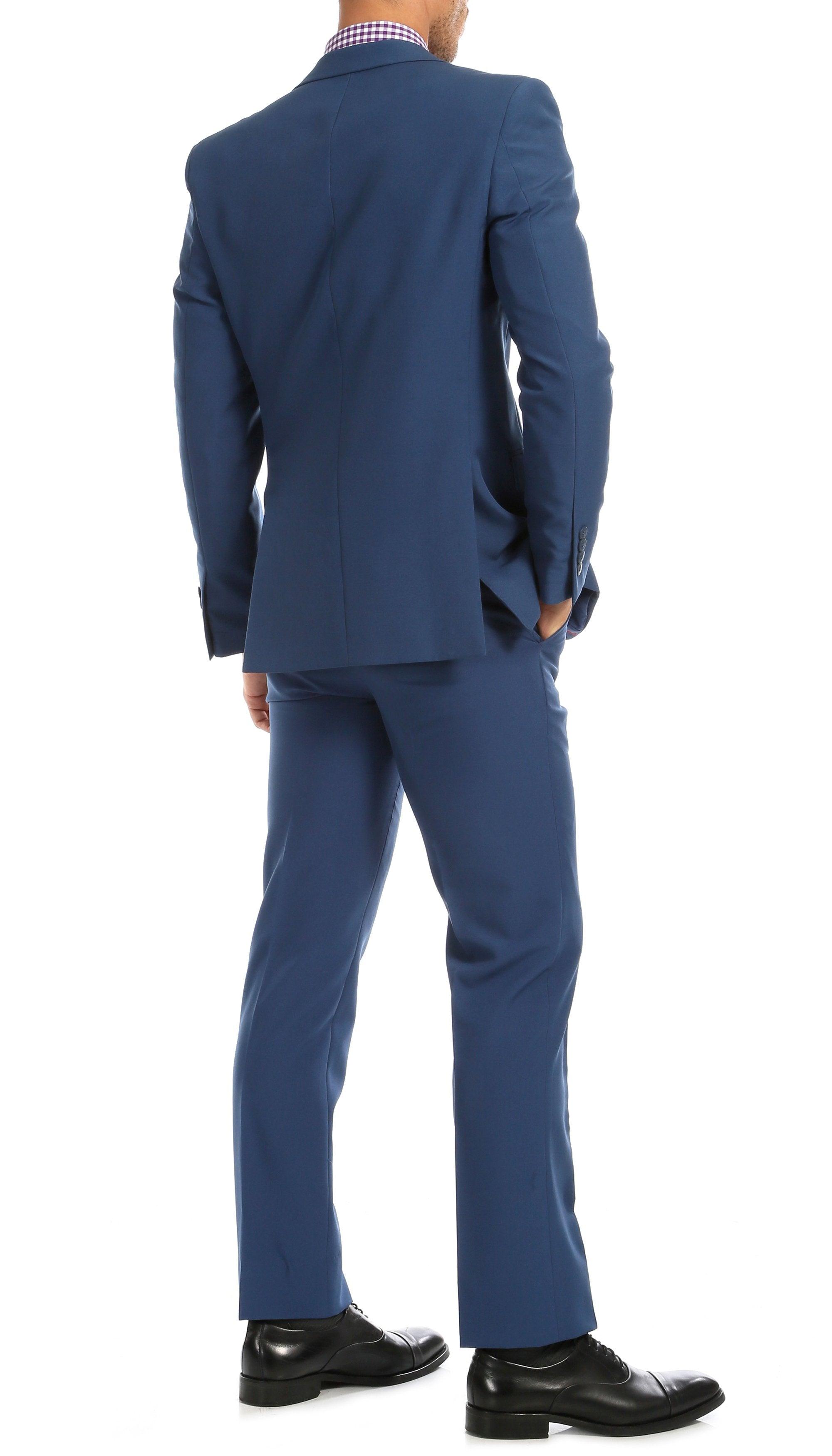 Paul Lorenzo Mens Indigo Slim Fit 2 Piece Suit