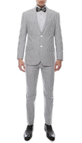 Men's Slim Fit Two Button Black Seersucker Suit