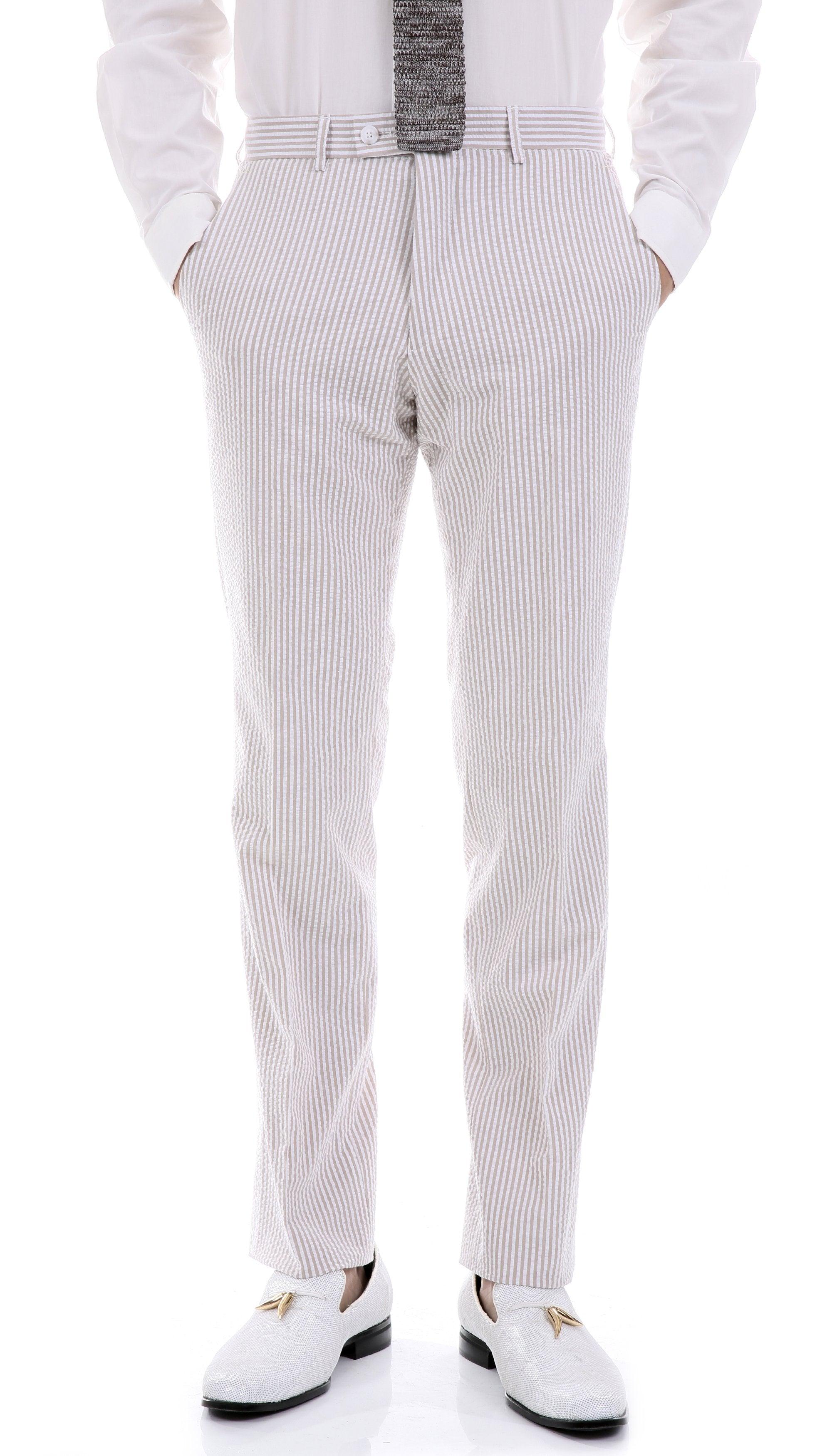 Men's Slim Fit Two Button Tan Seersucker Suit