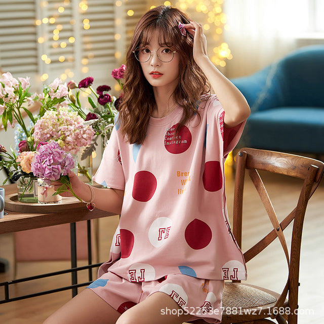 Thin Cartoon Printed Short Sleeve Sleepwear