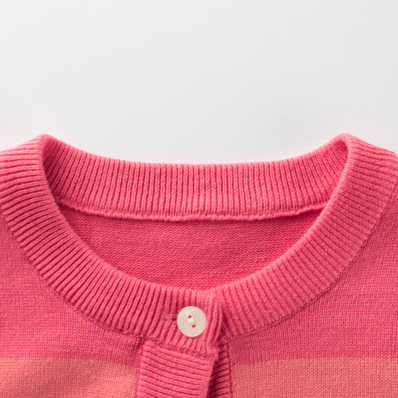 Baby Girl Colorful Striped Pattern Single Breasted Design Knit Cardigan