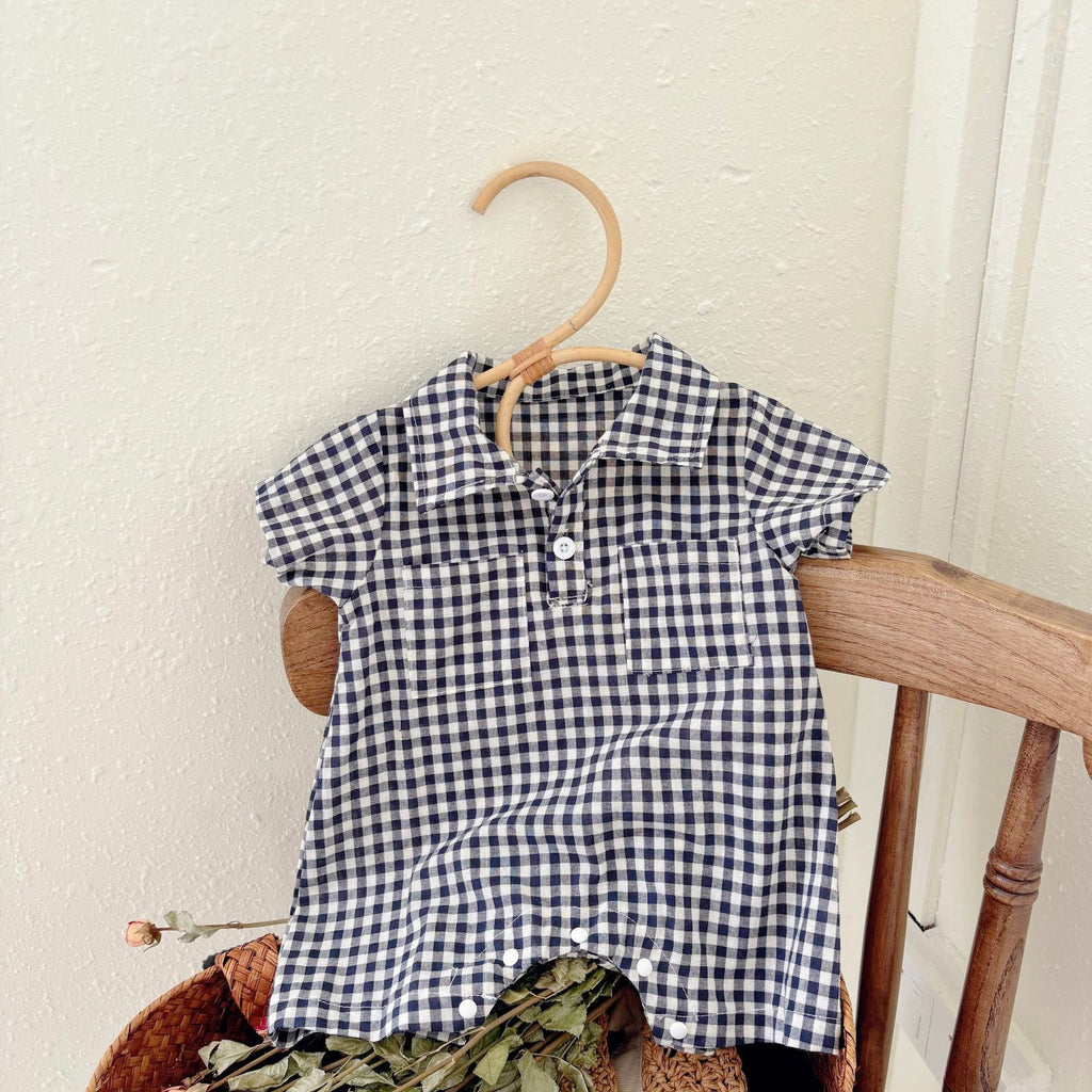 Summer Arrival Baby Boys Casual Plaid Pattern Short Sleeves Rompers