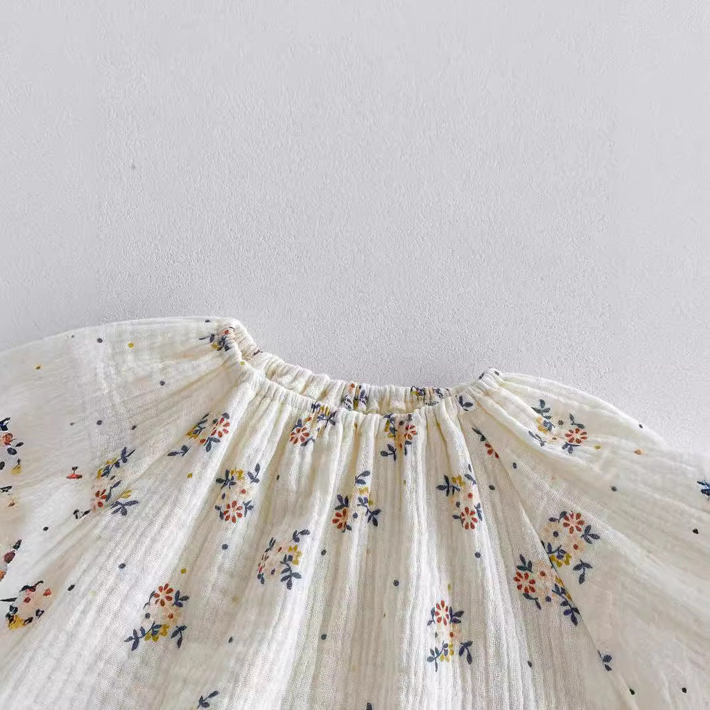 Summer Hot Selling Baby Kids Girls Short Sleeves Crew Neck Thin Cotton Double-Layer Gauze Floral Printed bodysuit