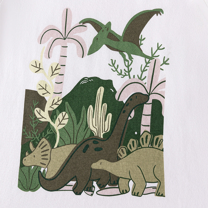Summer Hot Selling Baby Kids Boys Short Sleeves Cartoon Pattern T-shirt and Shorts Clothing Set
