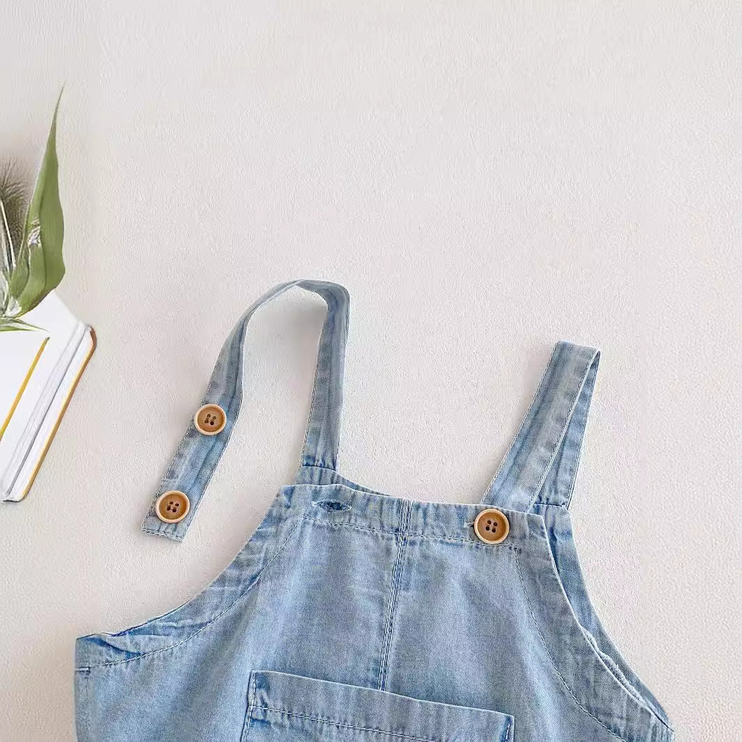Arrival Summer Baby Kids Unisex Teddy Bear Pattern Short Sleeves T-Shirt And Thin Denim Overalls Romper – Baby Matching Clothing Set