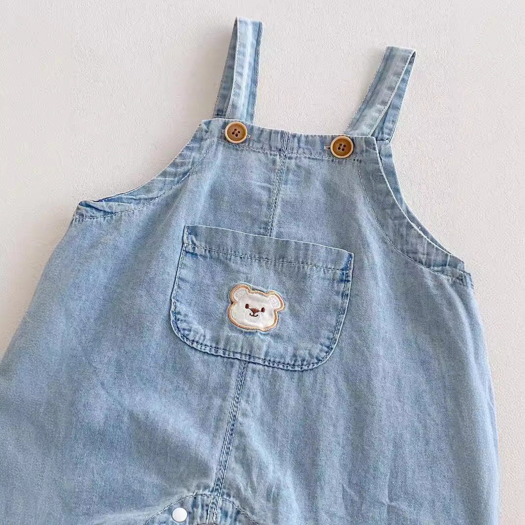 Arrival Summer Baby Kids Unisex Teddy Bear Pattern Short Sleeves T-Shirt And Thin Denim Overalls Romper – Baby Matching Clothing Set