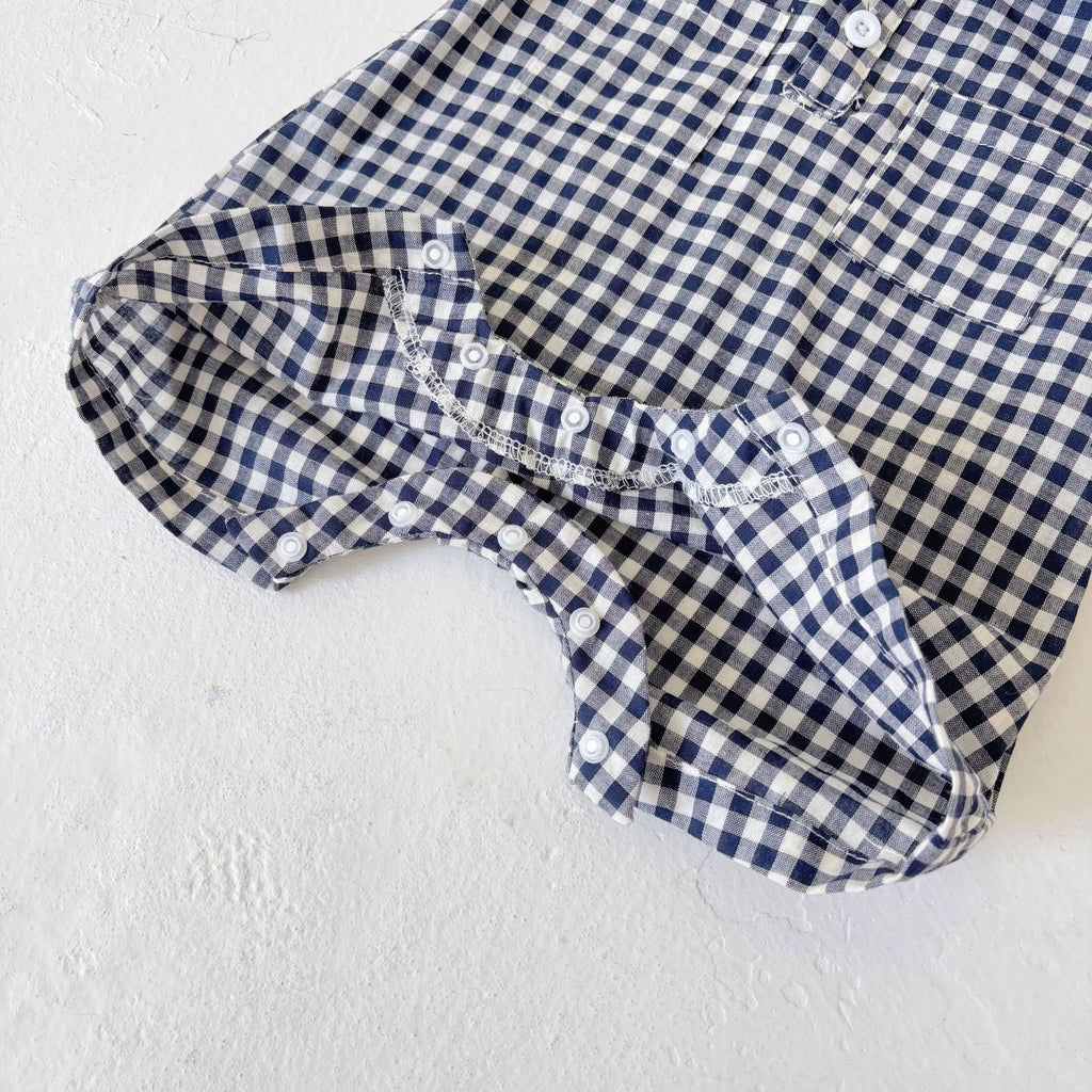 Summer Arrival Baby Boys Casual Plaid Pattern Short Sleeves Rompers