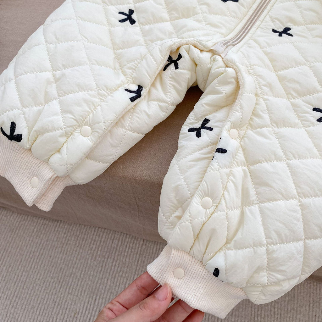 Baby Toddler Girl Bowknot Combo Laces Warm Thicken Long Sleeve Jumpsuit