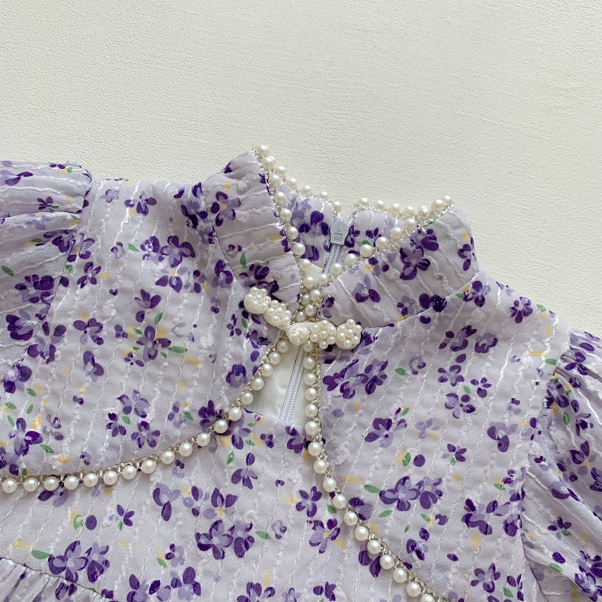 Arrival Summer Girls Dense Floral Pattern Short Sleeves Beaded Design Dress