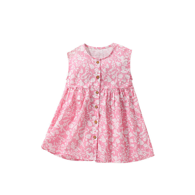 Summer Arrival Floral Sleeveless Single Breasted Dress for Stylish Girls