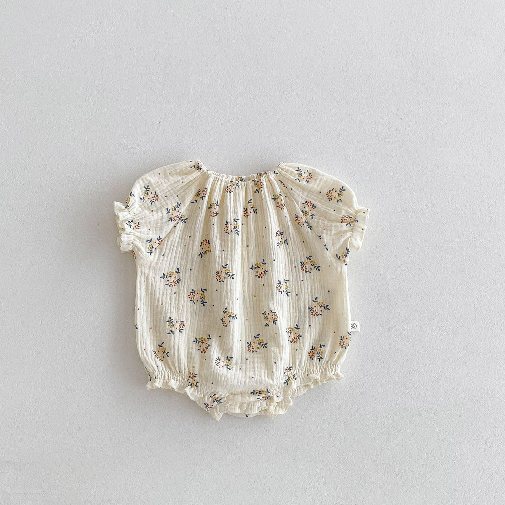 Summer Hot Selling Baby Kids Girls Short Sleeves Crew Neck Thin Cotton Double-Layer Gauze Floral Printed bodysuit