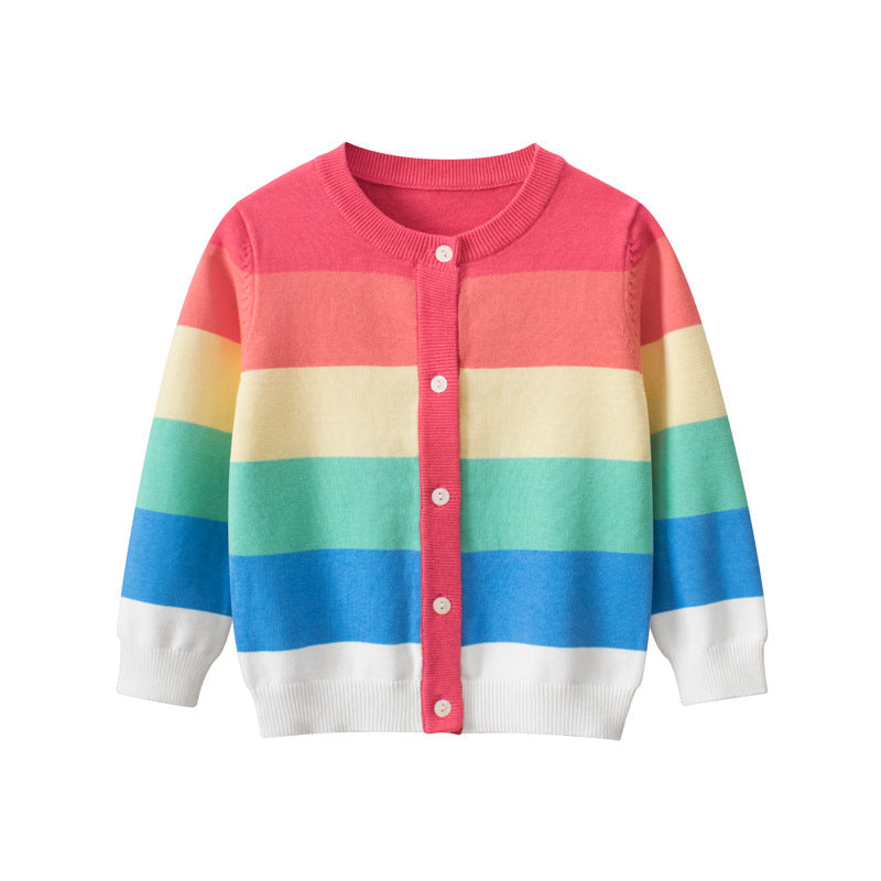 Baby Girl Colorful Striped Pattern Single Breasted Design Knit Cardigan