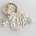 Summer Hot Selling Baby Kids Girls Short Sleeves Crew Neck Thin Cotton Double-Layer Gauze Floral Printed bodysuit