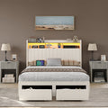 Vektaya US-BF008 Queen/King LED Bed Frame with Charging Upholst Bed Frame 4 Drawers Storage White