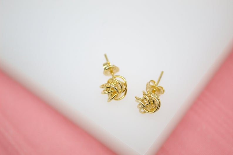 18K Gold Filled Golden Wire Knot Stud Earrings (J180)-0