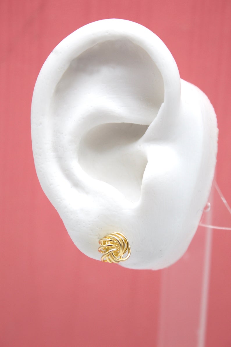 18K Gold Filled Golden Wire Knot Stud Earrings (J180)-1