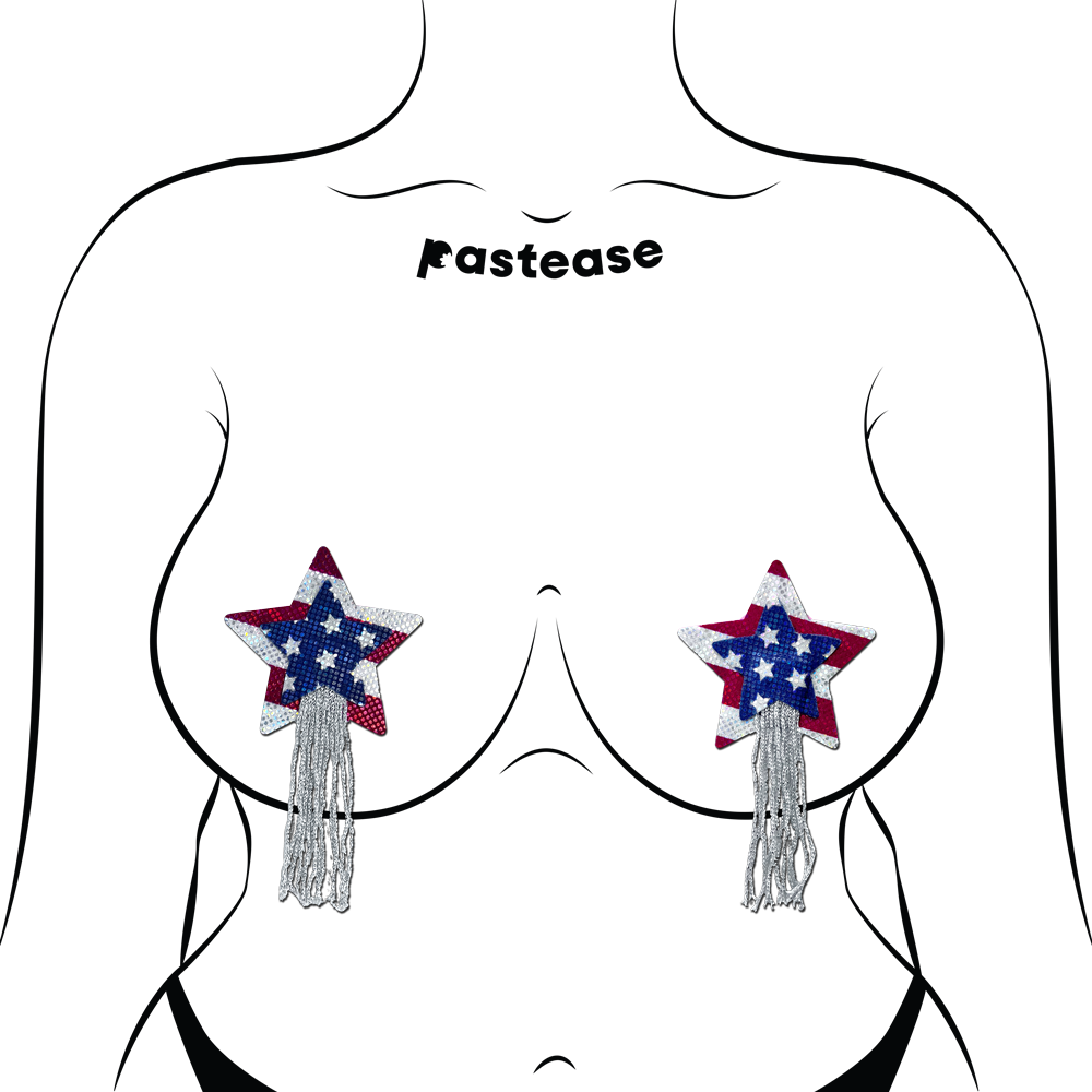 5-Pack: Tassel Pasties: American Patriotic Sparkling Stars & Stripes USA Breast Pasties by Pastease®