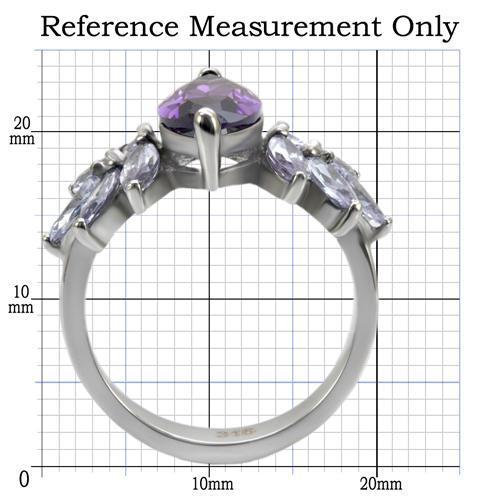 TK085 - High polished (no plating) Stainless Steel Ring with AAA Grade CZ  in Amethyst