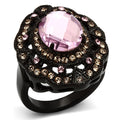 TK1154 - IP Black(Ion Plating) Stainless Steel Ring with Top Grade Crystal  in Light Rose-0