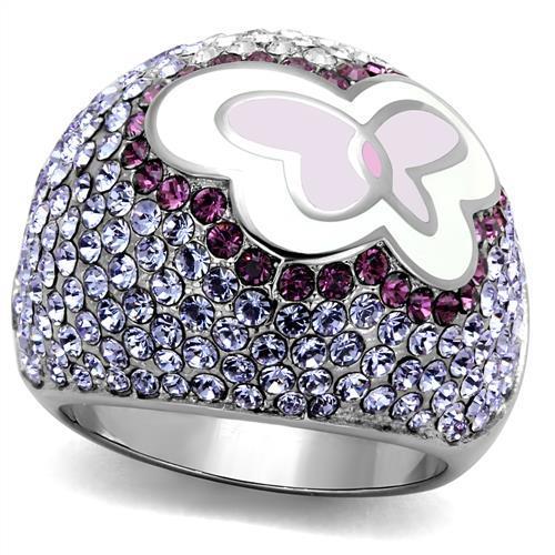 TK2125 - High polished (no plating) Stainless Steel Ring with Top Grade Crystal  in Multi Color