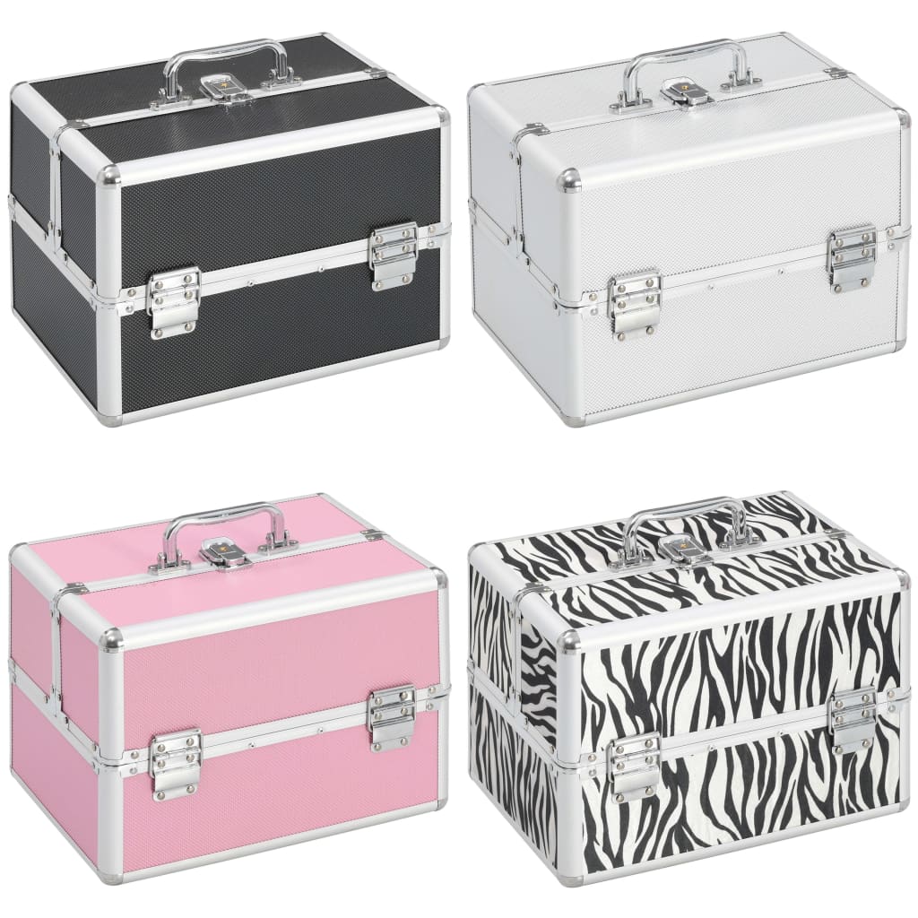 vidaXL Make-up Case Aluminum Cosmetic Bag Organizer Jewelry Box Black/Pink-4