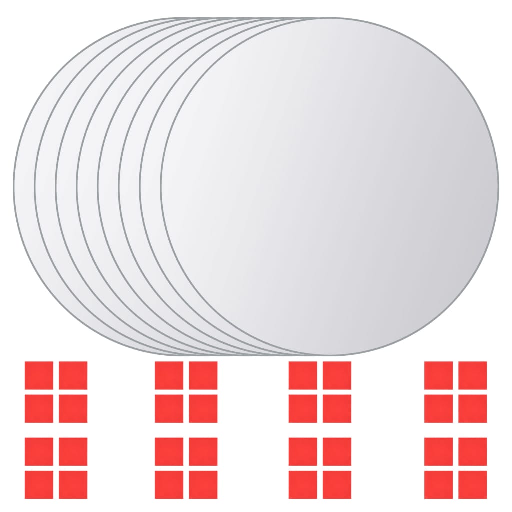 vidaXL Mirror Tiles Mirror Sheets Wall Bathroom Hallway Mirror Glass Round