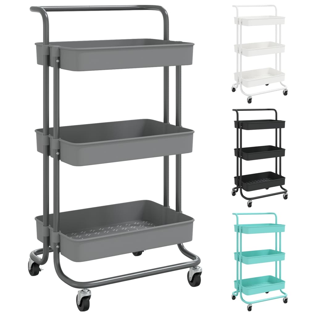 vidaXL 3-Tier Kitchen Trolley Rolling Storage Cart with Wheels Iron and ABS-4