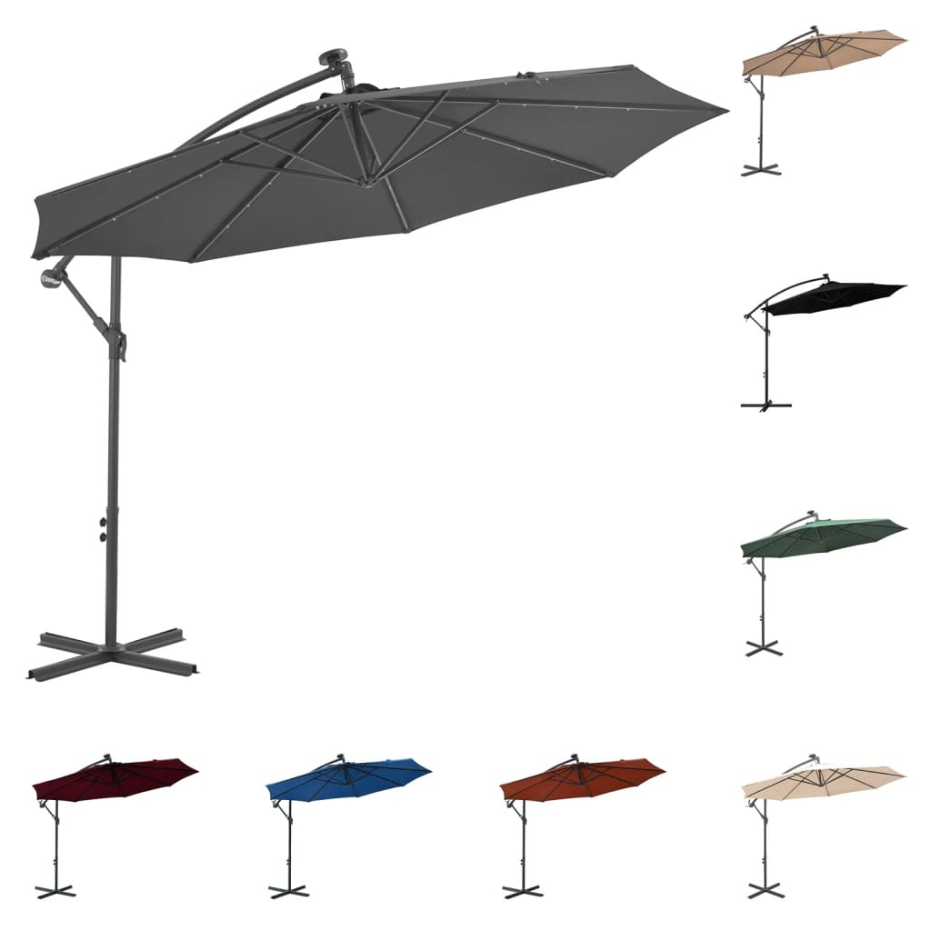 vidaXL Cantilever Umbrella Parasol with Solar LEDs Patio Umbrella Sunshade-15