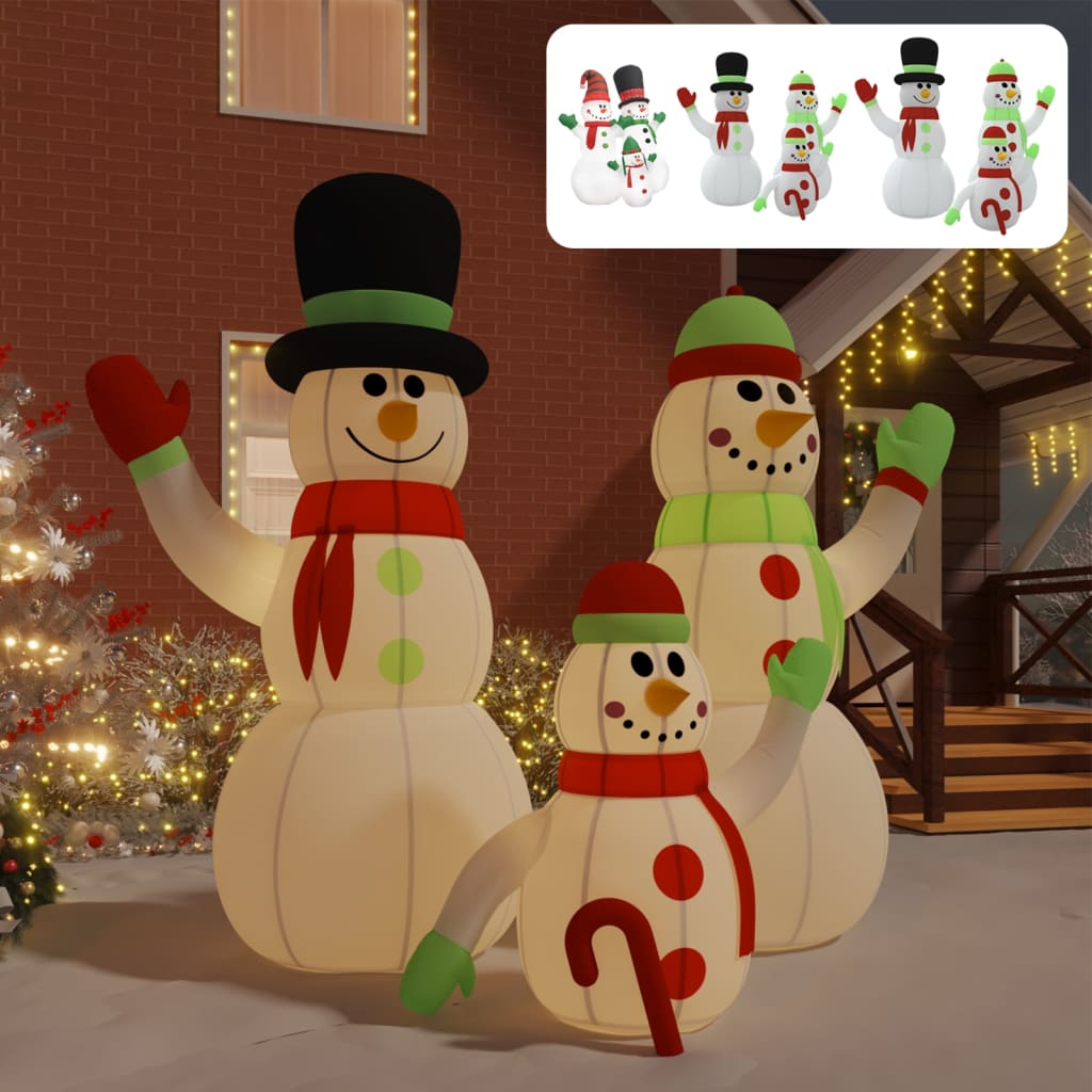 vidaXL Christmas Decoration Inflatable Snowman Family with LEDs Xmas Lighting