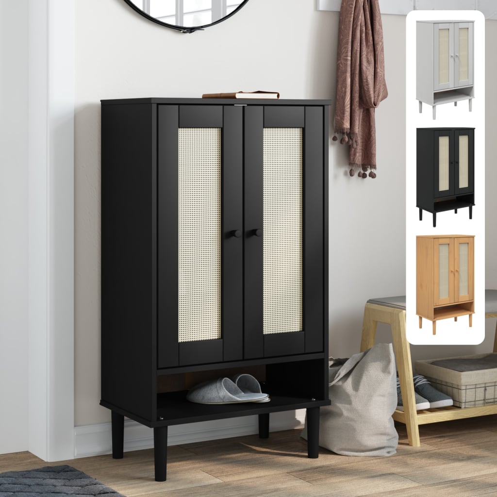 vidaXL Shoe Cabinet Accent Storage Organizer SENJA Rattan Look Solid Wood-0
