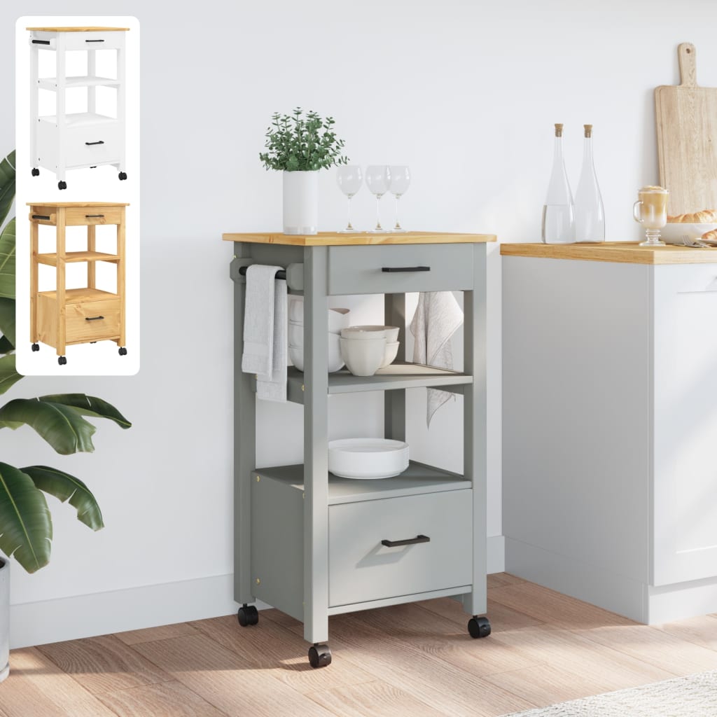 vidaXL Kitchen Trolley Rolling Cart on Wheels Living Room Solid Wood Pine