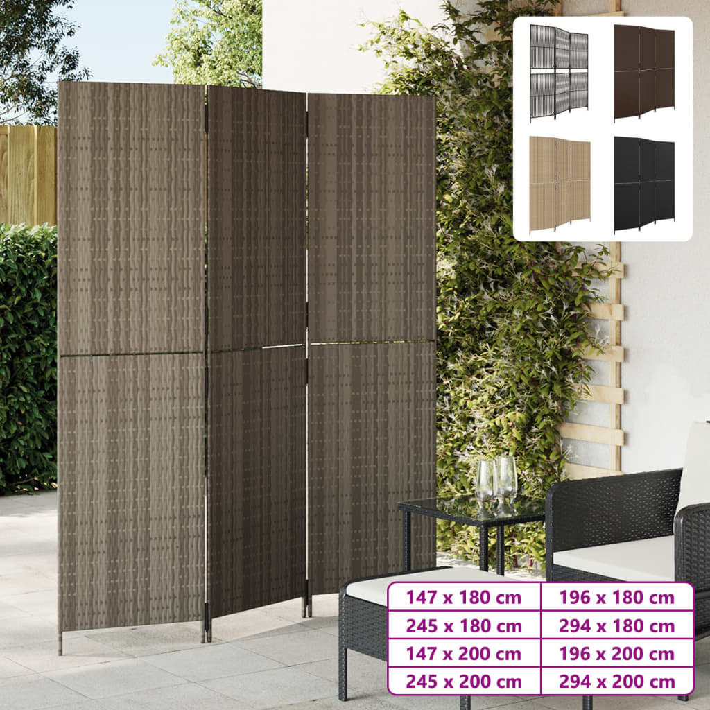 vidaXL Room Divider 5 Panels Black Poly Rattan