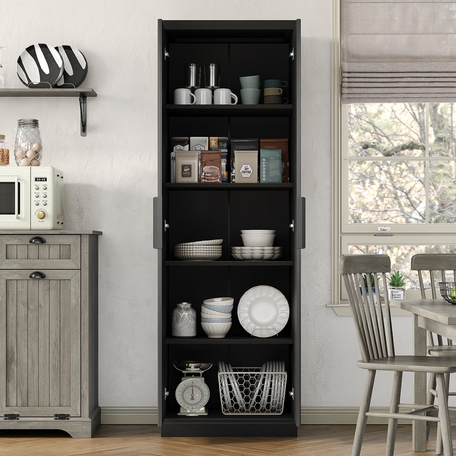 Vektaya US-SC002 71'' Tall Storage Cabinet, 5-Tier Fluted