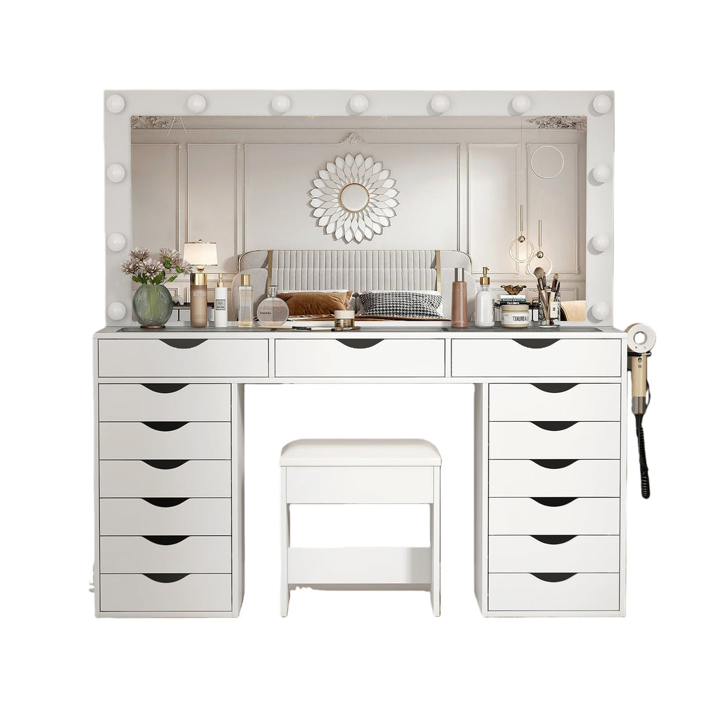 Vektaya US-VD008 Bedroom Makeup Vanity desk with LED Mirro, 15 Drawers